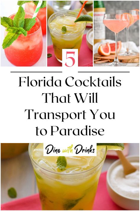 Collage of 4 florida cocktails. Florida Drinks Cocktail Recipes, Florida Cocktails, Tropical Cocktail Recipes, Florida Party, Unique Cocktail Recipes, Tropical Cocktails, Mango Mojito, Tropical Drinks, Tropical Food