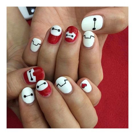 Baymax Nail Art, Incredibles Nails, Baymax Nails, Shellac Designs, Disney Nail Designs, Kids Nails, Disney Inspired Nails, Nails Shellac, Disney Nail