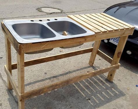 Diy Sink, Pallet Bank, Sink Stand, Outdoor Sink, Outdoor Kitchen Sink, Garden Sink, Outdoor Kitchen Countertops, Outdoor Kitchen Appliances, Outdoor Sinks