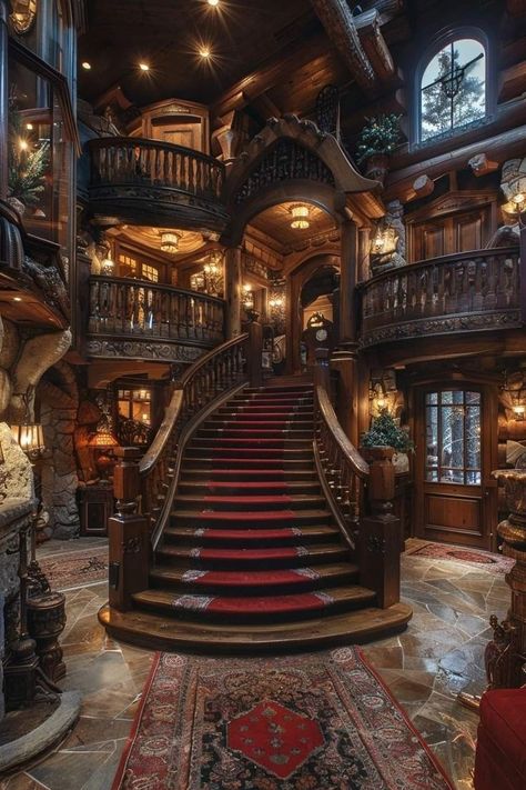 Cottage Mansion Interior, Cabin Castle, Castle Houses, Casa Fantasy, Apartment Ideas For Men, Fantasy Rooms, Dream Life House, Rustic Home Design, Fantasy Homes