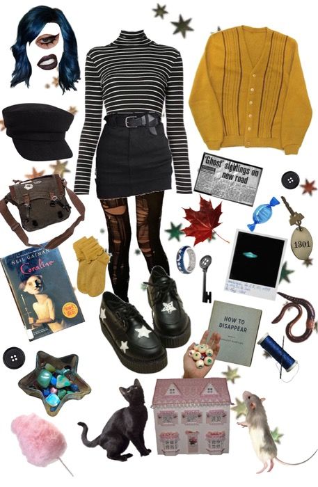 Caroline Inspired Outfits, Dti Outfit Ideas Coraline, Coraline Dti Outfit, Coralline Outfit Inspired, Coraline Jones Outfit, Time Travel Aesthetic Outfits, Coraline Closet, Coraline Outfit Inspiration, Coraline Aesthetic Clothes