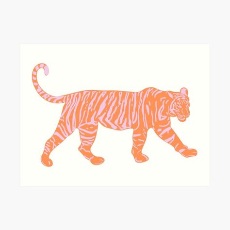 Girly Bedroom Decor, Orange Monkey, Fire Tiger, Tiger Art Print, Tiger Canvas, Orange Tiger, Pink Tiger, Girly Decor, Love Theme