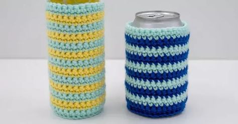 Crochet Can Cozy Pattern 2 Sizes Can Cozy Crochet Pattern Free, Can Cozy Crochet, Crochet Can Cozy, Kids Fathers Day Crafts, Can Cozy, Cozy Pattern, Cozy Crochet Patterns, Mini Planner, Diy Baby Clothes