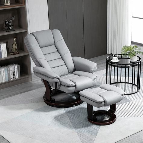 Long days call for something to melt away in, whenever. Look to this Marlow Home Co. reclining armchair and stool set for total relaxation. The set comes with an armchair and a footstool - you can rest your whole body at the same time. The chair back manually reclines to a maximum of 135°, it's easy to choose an angle that is best for you. Both pieces are filled with sponges for comfort; the chair has a high back and armrests for support. Finished with large round metal bases to keep the balance Outdoor Recliner, Glider Recliner, Reclining Armchair, Chair Backs, Whole Body, House Layouts, Lounge Areas, Leather Upholstery, Recliner Chair