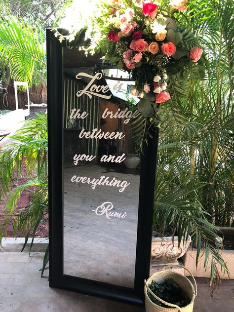 Standing Mirror Wedding Sign, Stand Up Mirror Ideas, Mirror Wedding Signs, Beach Mirror, Stand Up Mirror, Wedding At The Beach, Engagement Signs, Long Mirror, Barn Decor