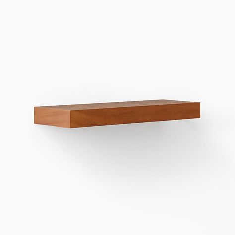 Volume Floating Shelves - Cool Walnut | West Elm Lacquered Walls, Solid Wood Design, West Elm Kids, Metal Wall Shelves, Wood Wall Shelf, Wooden Shelf, Floating Shelf, Oak Finish, Shopping Basket