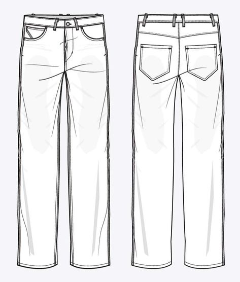 Jean Sketch Fashion, Denim Pants Technical Drawing, Denim Flat Sketch, Pants Sketch Drawing, Jeans Flat Sketch, Jeans Technical Drawing, Drawing Of Jeans, Pant Sketch, Pants Technical Drawing