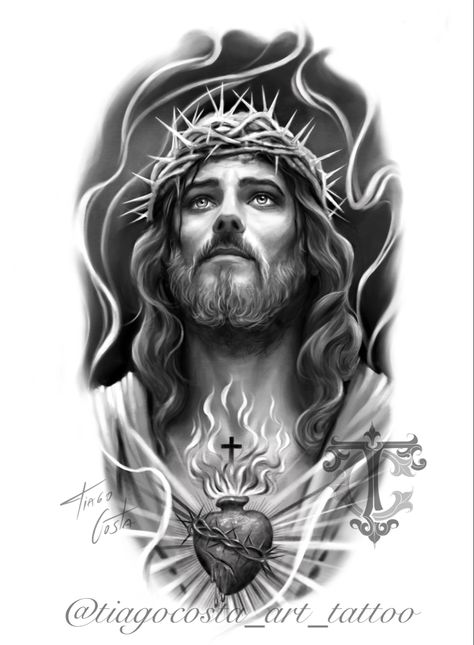 Jesus Christh #tattoo #tattooideas #draw #drawing #design #designtattoo #procreate Christus Tattoo, Praying Hands Tattoo Design, Mother Mary Tattoos, Religion Tattoos, Jesus Christ Tattoo, Jesus Tattoo Design, Only Jesus, Heaven Tattoos, Mary Tattoo