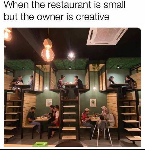 Clever use of space Small Restaurant Design, Bookstore Cafe, Small Restaurant, Restaurant Seating, Cafe Shop Design, Book Cafe, Coffee Shop Design, Cafe Interior Design, Restaurant Interior Design