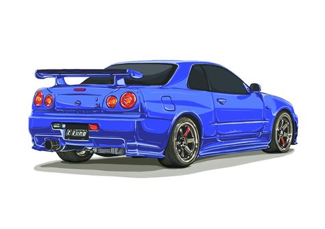 Nissan Skyline R34 (Digital Art Painting) - Pookun Trichomwaree Skyline Gtr R34 Cartoon, Nissan Gtr R34 Drawing, Nissan Skyline R34 Sketch, Nissan Skyline R33 Drawing, Nissan Skyline Gtr R34 Painting, Skyline R34, Nissan R34, R34 Skyline, Bmw Art