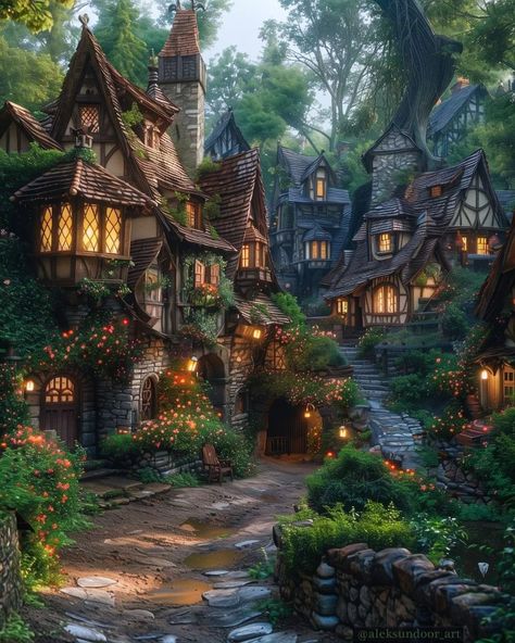 Village Cottagecore, Enchanted Castles, Fairytale Houses, Forest Village, Fantasy Cottage, Fantasy Village, Fairytale House, Small Castles, Fantasy Town