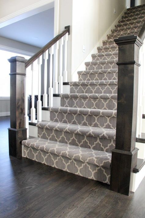 Great Photos Carpet Stairs ideas Thoughts One of many fastest ways to revamp your tired old staircase is always to cover it with carpet. While #Carpet #Great #Ideas #Photos #Stairs #Thoughts Patterned Stairs, Patterned Stair Carpet, Stairs Carpet, Carpet Staircase, Modern Stair Railing, Diy Staircase, Interior Finishes, Staircase Remodel, Staircase Makeover