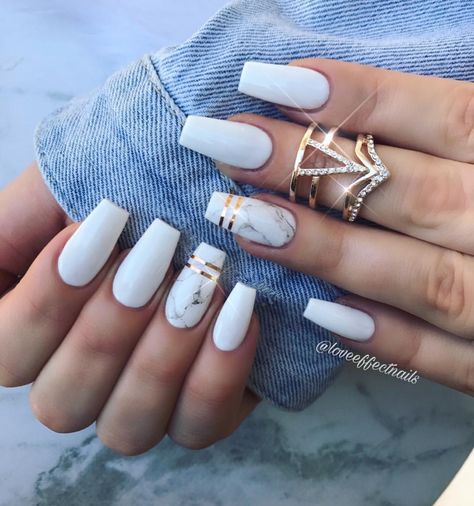 Coffin Nail Designs, White Coffin Nails, French Pedicure, White Acrylic Nails, Fall Acrylic Nails, Gem Nails, Summer Acrylic Nails, Marble Nails, Crystal Nails