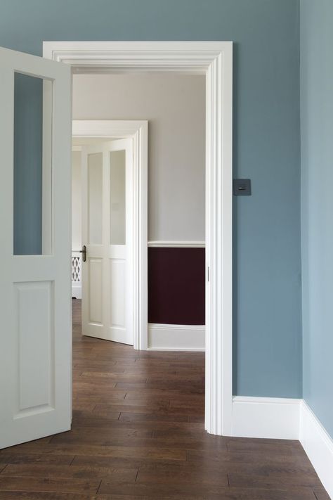 19 Best Paint Colors for Small Spaces That Make a Statement Farrow Bal, Baseboard Styles, Cornforth White, Wimborne White, Oval Room Blue, Hallway Walls, Hallway Colours, Hallway Inspiration, Modern Country Style