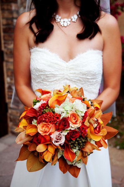 love the flowers and the dress! I want a fall wedding so much! Gerbera Daisy Wedding, Orange Bouquet, Daisy Wedding Flowers, Jackson Hole Wedding, Daisy Wedding, Purple Bouquet, Wedding Themes Fall, September Wedding, Arizona Wedding