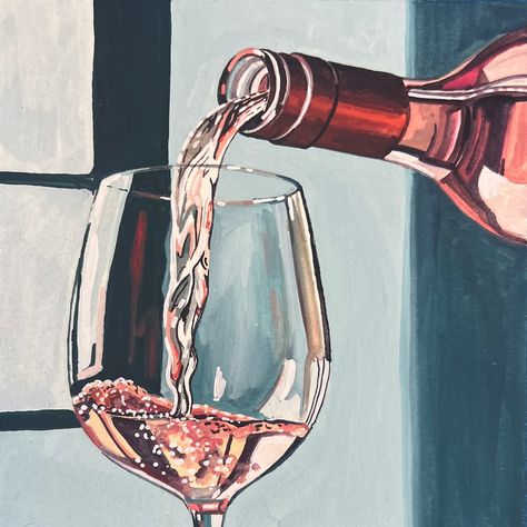 * SOLD * Pouring Rosé Daily Painting Just posted in my online store (KateBirchArt.com) Link in bio! Gouache on paper Paper size 6x6 inches with small white border $125 #gouachepainting #stilllifepainting #artistsoninstagram #painteveryday #colorfulart #gouache #dailypainting #dailyart #utahartist #makearteveryday #gouacheartist #art #painting #illustration #illustrationartist #artofinstagram Drinking Painting, Wine Paintings, Drink Painting, Alcohol Painting, Paint And Drink, Diner Table, Reflection Art, Wine Painting, Watercolor Paintings For Beginners