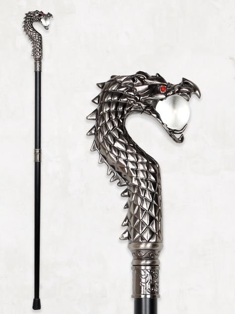 Dragon Cane Walking Sticks, Walking Cane Aesthetic, Fantasy Cane, Cool Canes, Elegant Walking, Unique Walking Sticks, Custom Canes, Hand Carved Walking Sticks, Fancy Accessories