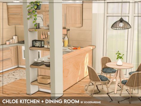 The Sims Resource - Chloe Kitchen + Dining Room (TSR only CC) Sims 4 Rooms, Small House Furniture, Sims 4 Cottage, Sims 4 Kitchen, Cottage Room, Small Dining Area, Open Plan Kitchen Dining, Dining Room Cozy, Sims 4 House Design