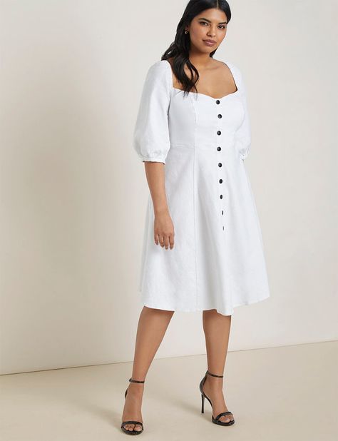 Button Front Puff Sleeve Dress | Women's Plus Size Dresses | ELOQUII Plus Size Spring Dresses, Dresses For Spring, White Dress Party, Plus Size Designers, Moda Plus, Stylish Plus, Puff Sleeve Dresses, White Dresses, Dress Shirts For Women