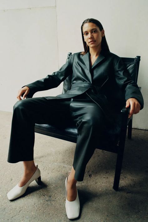 FRICHIC | In My Shopping Bag: COS AW20 Leather Editorial, Cos Campaign, Black Trousers, Leather Trousers, Modern Dress, Fashion Editor, Womens Fall, Cardigans For Women, Trousers Women