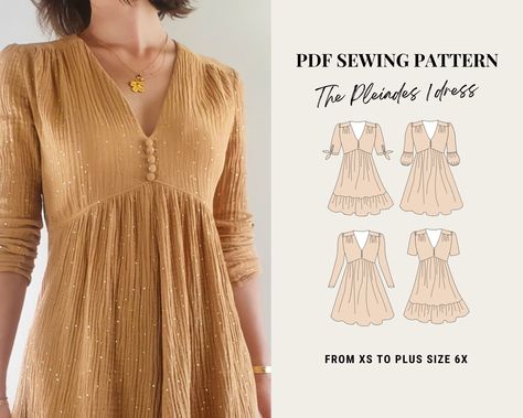 PDF Sewing Pattern - Pleiades 1 Dress by French Poetry - from XS to 6XL - Empire Waist Dress Pattern Maternity Dress Pattern, French Poetry, Empire Waist Dress Pattern, Cute Maternity Dresses, Corset Sewing Pattern, French Dress, Make Your Own Clothes, Top Sewing Pattern, Empire Waist Dress