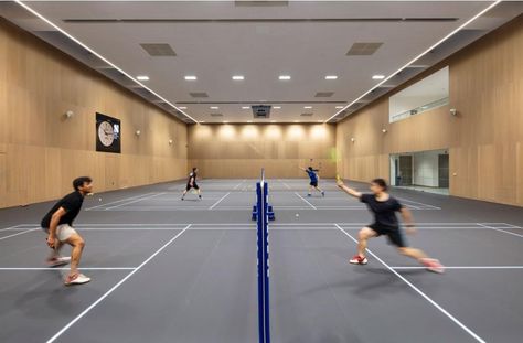 Badminton Court Aesthetic, Tennis Court Design, Fitness Center Design, Sports Facility Architecture, Indoor Tennis, Sports Centre, Badminton Court, Sports Hall, University Of Oxford