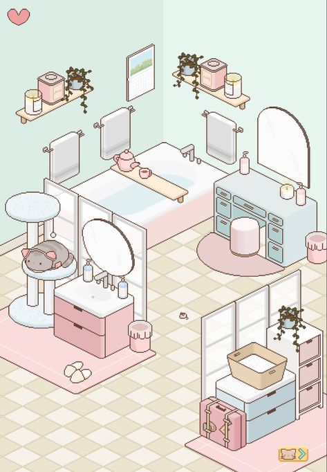 Deko Neko Room Ideas, Deco Neko Room Ideas, Deco Neko, Drawing Books, Anime Drawing Books, 3d Interior, Pink Bathroom, Blue Kitchens, Cat Room