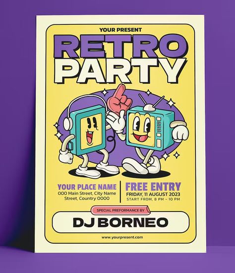 Retro Party Flyer Template AI, EPS, PSD Retro Design Poster, Event Poster Design Inspiration, Retro Graphic Design, Party Flyer Template, Poster High Quality, Graphic Design Flyer, Event Poster Design, Poster Design Inspiration, Learning Graphic Design