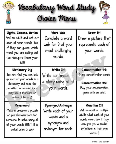 Vocabulary Choice Board, Word Web, Techie Teacher, Lesson Plan Template Free, Choice Board, Teaching Vocabulary, Choice Boards, Word Choice, Teaching Ela