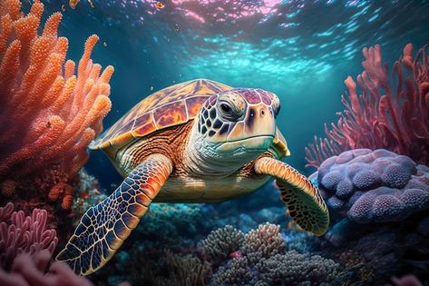 Sea turtle swimming in the under sea bea... | Premium Photo #Freepik #photo #ocean-life #ocean-fish #ocean #aquarium-background Sea Turtle Swimming, Easy Listening Music, Under Sea, Fauna Marina, Turtle Swimming, Backyard Pavilion, Sea Photography, Wild Nature, Pacific Ocean