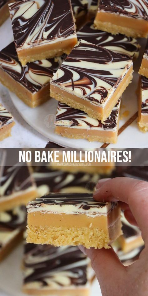 No-Bake Millionaires! - Jane's Patisserie New Years Eve Desserts, Valentine Baking Recipes, Quick Bakes, Jane Patisserie, Baking Recipes Sweet, Ganache Recipes, Cake Puck, Millionaire Shortbread Recipe, Caramel Squares