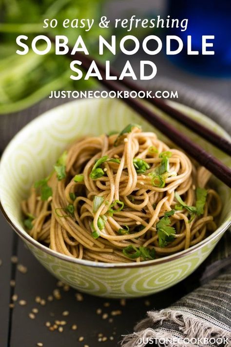 Soba Noodle Salad - chilled or at room temperature, this Soba Noodle Salad tossed in a honey-soy dressing is exactly what you need for a quick, healthy light meal. #sobanoodlerecipe #coldnoodlerecipes #easynoodlerecipes #asiannoodles #summernoodlesalad | Easy Japanese Recipes at JustOneCookbook.com Yakimeshi Recipe, Japanese Cookbook, Japanese Appetizers, Soba Salad, Soba Noodles Recipe, Soy Dressing, Soba Noodle Salad, Soba Noodles Salad, Soba Noodle