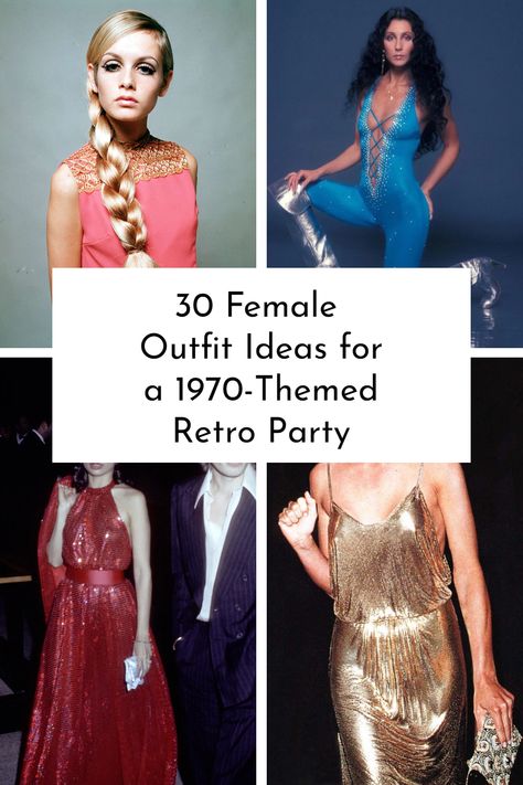 Celebrities In The 70s, 70s Party Dress Vintage, 70s Glam Outfit Women, 70s Aesthetic Halloween Costume, 70s Inspired Party Outfit, Women’s 70s Disco Outfit, Italy 70s Fashion, Diana Ross 70s Fashion, Retro Themed Party Outfit