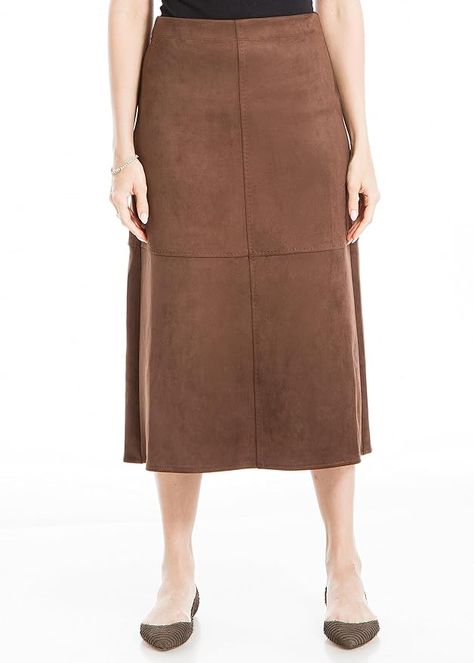 Max Studio Women's Faux Suede A-line Midi Skirt, Vicuna, Small at Amazon Women’s Clothing store Faux Suede Skirt, Midi Length Skirts, Suede Skirt, Fall Skirts, Beautiful Skirts, Suede Material, Trendy Style, Stripe Skirt, Feminine Look