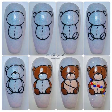 Cute Bear Nails, Penguin Nails, Nail Art Wheel, Cartoon Nail Designs, Elegant Touch Nails, Girls Nail Designs, Quick Nail Art, Nail Art Stripes, Animal Nail Art