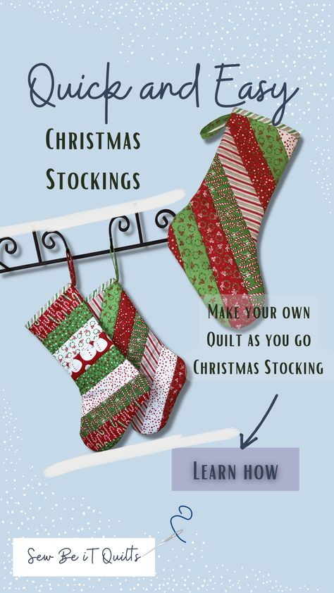 Xmas Stockings Handmade, Easy Christmas Stockings To Sew, Patchwork Christmas Stocking, Quilted Christmas Stocking Pattern, Christmas Sticking, Fabric Sewing Projects, Easy Christmas Stockings, Diy Christmas Stocking, Stocking Pattern Free