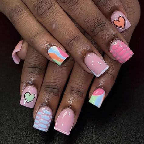 PRICES MAY VARY. 🩷Valentines Nails: You will get 24 Pcs Valentines fake nails with design press on nails in 12 sizes, 1 nail file and 24 jelly glues,1 alcohol bag 1 small wooden stick. 🩷Easy to use: Our acrylic press on nails can be reused, with high cost performance (Can't be reused after using glue) 🩷Material: Our nails are made of environmentally friendly ABS resin material, which is non-toxic, tasteless and environmentally friendly, It is harmless to skin and nails. You can use it safely. Nails Retro, Full Cover Nail Tips, Ombre Acrylic Nails, Girly Acrylic Nails, Nail Art Set, Short Square Acrylic Nails, Striped Nails, Unique Acrylic Nails, Spring Nail Art