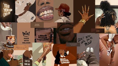 Brown Mood Board Desktop Black Aesthetic Wallpaper, Black Art Desktop Wallpaper, Black Women Desktop Wallpaper, Black Women Aesthetic Wallpaper Laptop, Brown Mood Board, Desktop Aesthetic, Affirmation Board, Laptop Backgrounds, Black Aesthetic Wallpaper