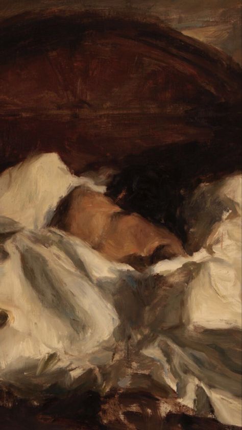 A Woman, Oil Painting, Bed, White, Art