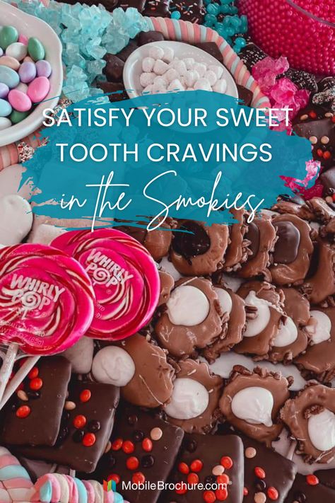 Treat your sweet tooth to an enticing dessert in Pigeon Forge or a fresh stash of sugary goodness from the candy stores in Gatlinburg, TN! Candy Stores, Gatlinburg Tn, Pigeon Forge, Candy Store, Gatlinburg, Smoky Mountains, Fun Desserts, Treat Yourself, Pigeon