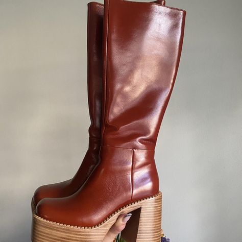 Jeffrey Campbell The Band Platform Boot in Tan... - Depop Red Boots, Natural Tan, Platform Boots, Jeffrey Campbell, Women's Boots, Leather Boots, The Band, To Sell, Womens Boots