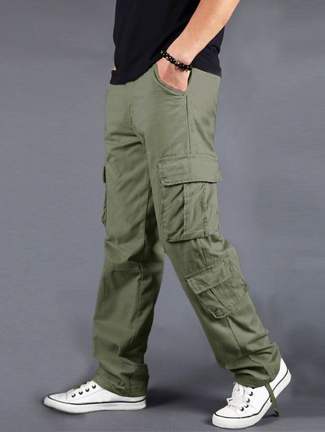 Army Green Street   Polyester Plain Cargo Pants Embellished Non-Stretch Spring/Summer/Fall Men Bottoms Olive Green Cargo Outfit Men, Dark Green Pants Outfit Men, Olive Green Pants Men, Army Green Cargo Pants Outfit, Green Cargo Pants Outfit Men, Olive Green Cargo Pants Outfit, Olive Pants Men, Cargo Outfit Men, Green Chinos Men