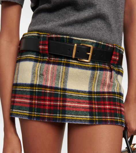 Checked Wool Miniskirt in Multicoloured - Miu Miu | Mytheresa Miu Miu Skirt, Low Waist Skirt, Big Skirts, Pattern Skirt, Basic Skirt, Wool Mini Skirt, Corduroy Skirt, Plaid Mini Skirt, Chiffon Skirt