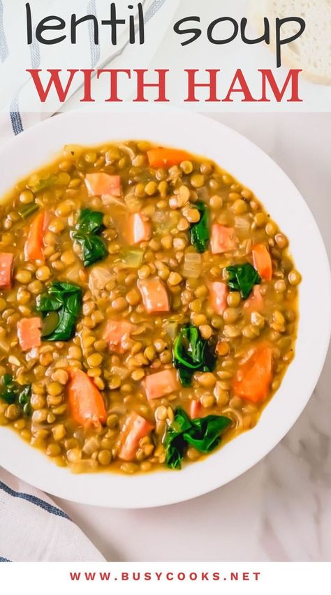 Lentil soup with ham Lentils And Ham, Lentil Recipes Crockpot, Lentil Soup With Ham, Lentil Soup Crockpot, Italian Lentil Soup Recipe, Ham And Lentil Soup, Green Lentil Soup, Ham Recipes Crockpot, Meal In A Bowl