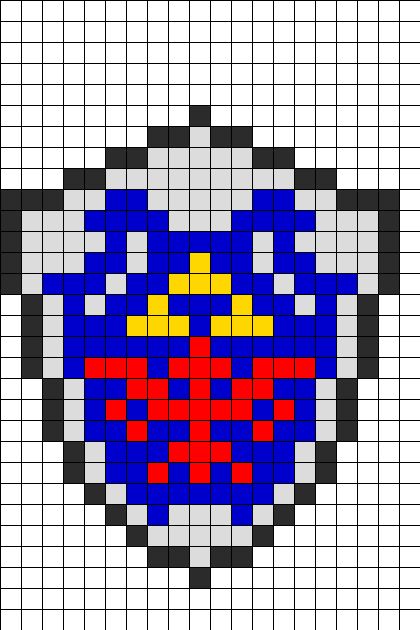 Zelda Hylian Shield Perler Bead Pattern | Bead Sprites | Characters Fuse Bead Patterns Pixel Zelda Art, Zelda Beads Pattern, Zelda Perler Bead Patterns, Legend Of Zelda Perler Beads, Link Perler Beads, Legend Of Zelda Pixel Art, Zelda Perler Beads, Zelda Pixel Art, Zelda Quilt