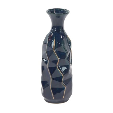 Navy Blue Vase, Geometric Figures, Faceted Design, Table Vase, Vase Shapes, Unique Vases, Stoneware Vase, Stoneware Ceramics, Modern Vase