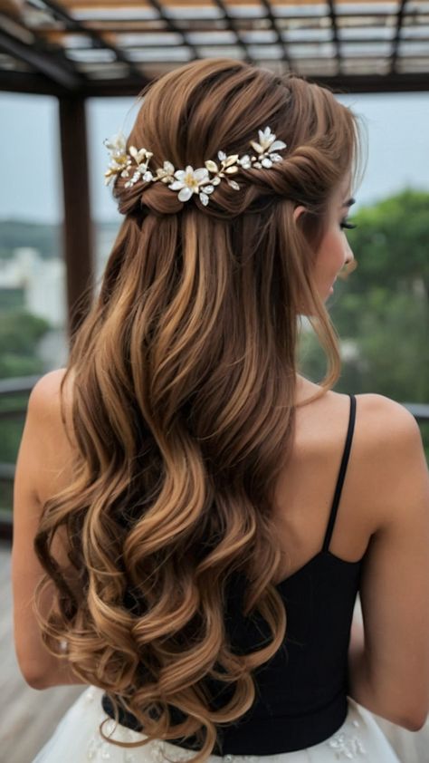 Discover stunning bridal hairstyles for long hair including half-up down easy elegant Indian updo elegant wedding veil crown Pakistani black braid style ideas and boho inspiration Elevate your bridal look with these elegant and trendy hairdos perfect for your special day Get inspired now Braided Hairstyles Crown, Elegant Curled Hair, Wedding Hairstyles Half Up Half Down With Flowers, Hairstyles For Long Hair Indian Wedding, Wedding Hair Ideas For Long Hair, Wedding Hairstyles For Long Hair Down, Wedding Hairstyles For Long Hair Half Up, Half Up Half Down Wedding Hair Long, Long Hair Styles Wedding