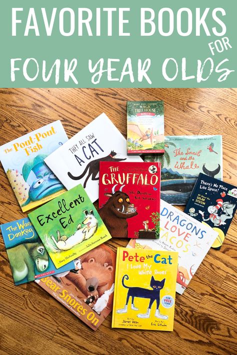 Favorite Books for Four Year Olds Snail And The Whale, Quirky Books, Peanut Butter Fingers, Dragons Love Tacos, Butter Fingers, The Gruffalo, Magic Treehouse, Pete The Cat, Books For Boys