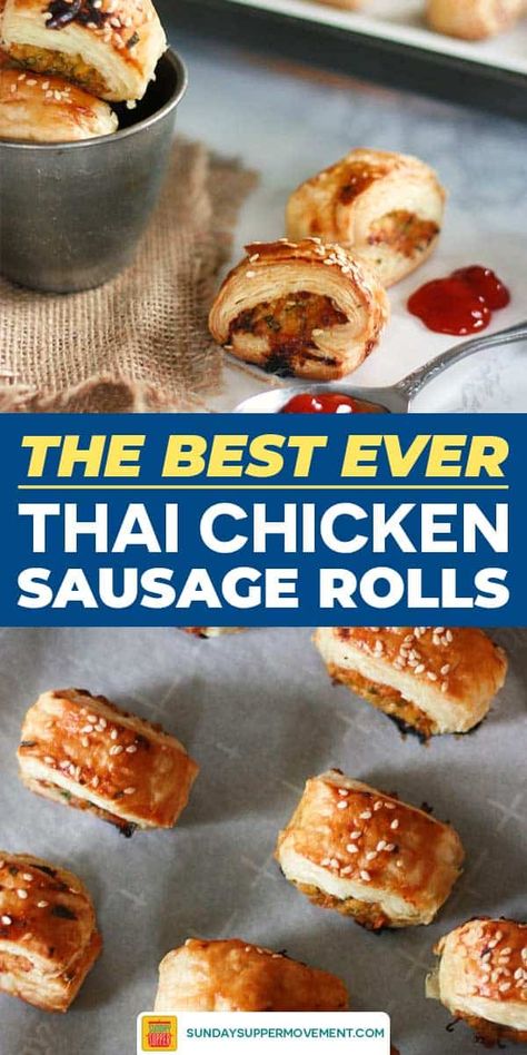 Best Sausage Roll Recipe, Chicken Sausage Rolls, Sausage Roll Recipe, Homemade Sausage Rolls, Sausage Rolls Recipe, Thai Sauce, Best Sausage, Game Day Party, Sausage Roll