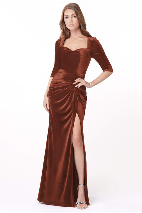 Click the link (or title) & search "Milia" to see this Bridesmaid dress. Or search by color "Terracotta." We love this Velvet, Mermaid, Cowl neck bridesmaid dress with sleeves. It goes with a lot of our invites. & It's great for Boho Weddings, Beach Weddings, Modern, Spring Weddings, Winter, Christmas,  Fairy Tale, Rustic & fall weddings. You can get a custom size, regular, or plus size. Get this dress in other colors or get this color on other style dresses. Azazie affiliate Cowl Neck Bridesmaid Dress, Bridesmaid Dress With Sleeves, Terracotta Bridesmaid Dress, Terracotta Bridesmaid, Weddings Beach, Orange Bridesmaid, Wedding Table Designs, Orange Bridesmaid Dresses, Bridesmaid Dresses With Sleeves